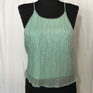 TOPSHOP NWT Size 8 Mint Green Shiny Halter Top Lined Metallic Shimmer Gorgeous